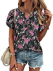 KISSMODA Women's Tunic Tops Casual V Neck Short