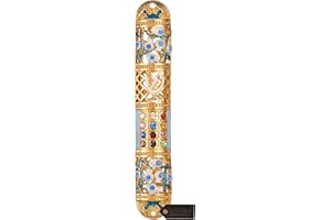 Matashi Hand Painted Enamel Mezuzah Embellished with Multi Colored Crystals and a Floral Design with Gold Accents Home Door Wall Decor Housewarming Present Gift for Festival(6 inch)