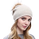 Women Knit Wool Beanie - Winter Fashion Solid Wool Hats Real Removable Raccoon Fur Pom Pom Warm Ski Beanie