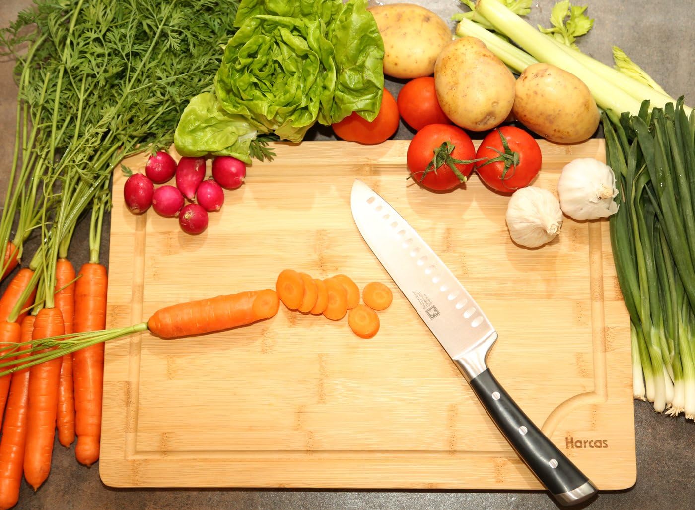 Premium Organic Bamboo Wooden Chopping Board by Harcas. Extra Large Size Cutting Board 45cm x 30cm x 2cm. Best for Meat Vegetables - Image 3