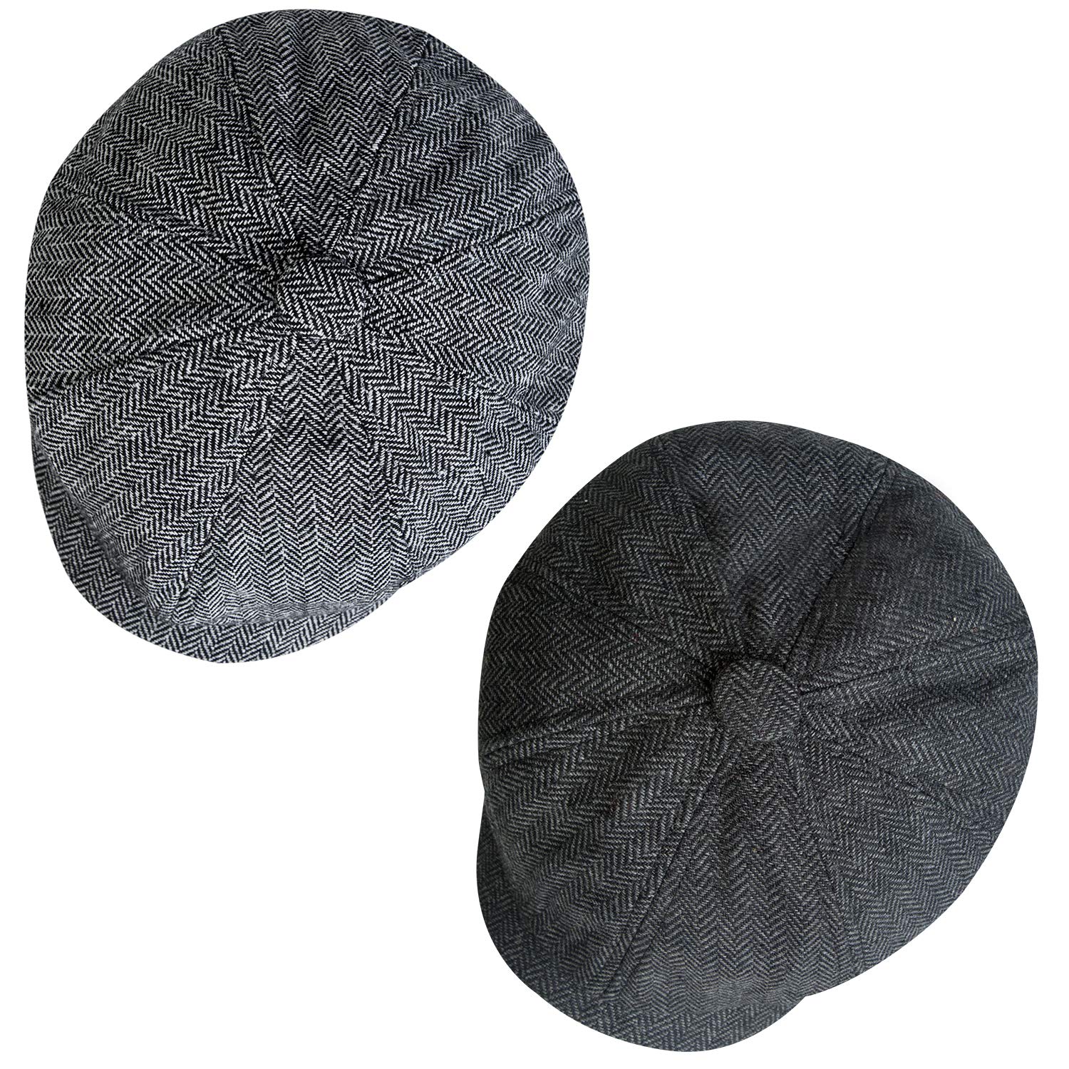 Photo 1 of 2 Pack Newsboy Cap for Men, Irish Newsies Hat Classic 8 Panel Wool Blend for Old Man Cabbie Driving Light Grey Dark Grey    