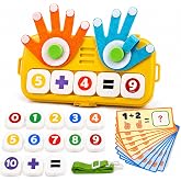 OBMESHOW Finger Counting Math Toy, Preschool Math Learning Set, Ages 3+ | Press-down counting hands, double-sided tiles, flash cards and a portable case for early addition and subtraction.