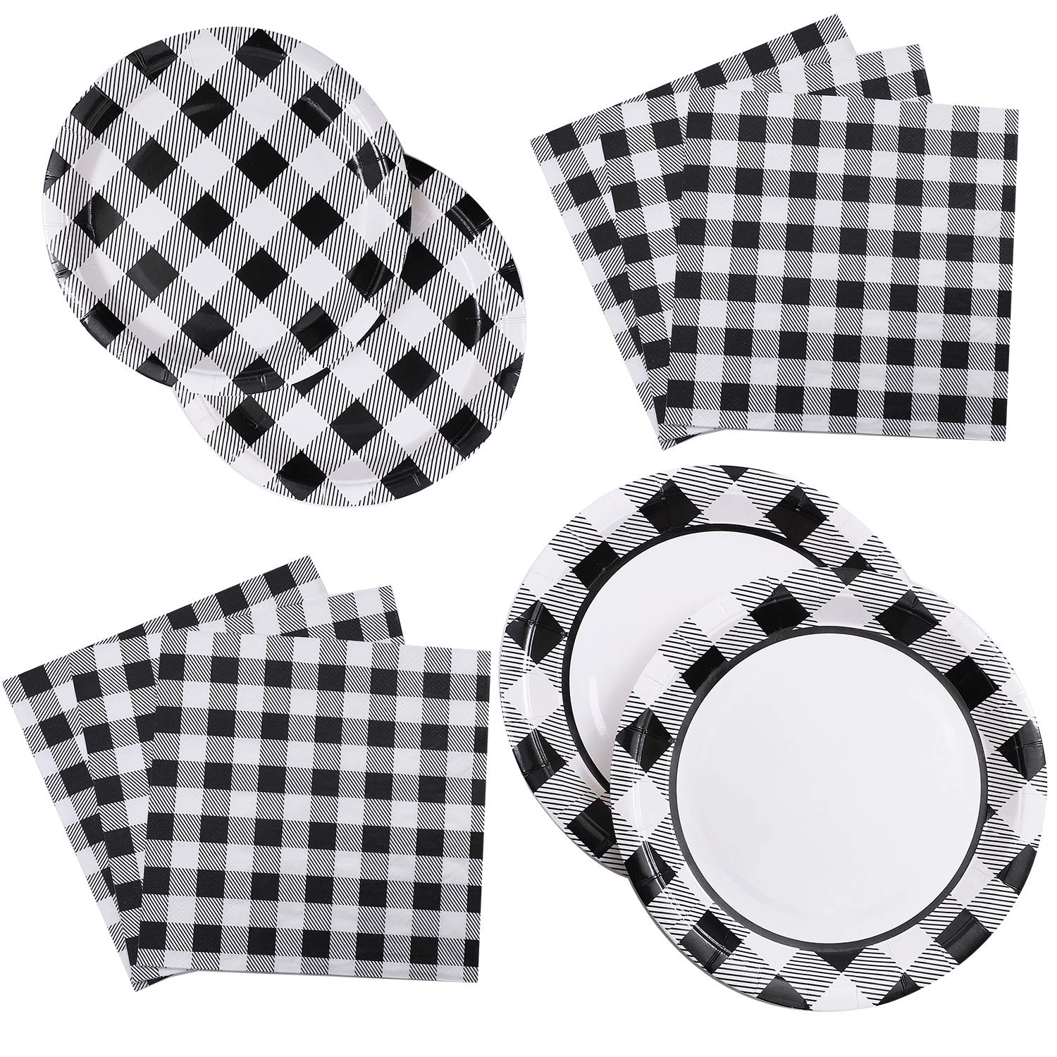 ANECO 98 Pieces Buffalo Plaid Disposable Paper Plates Party Supplies Party Tableware Paper Plates and Napkins for 24 Guests