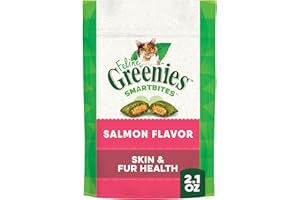 Feline Greenies Smartbites Healthy Skin and Fur Treats for Cats Salmon Flavor 2.1 Oz.
