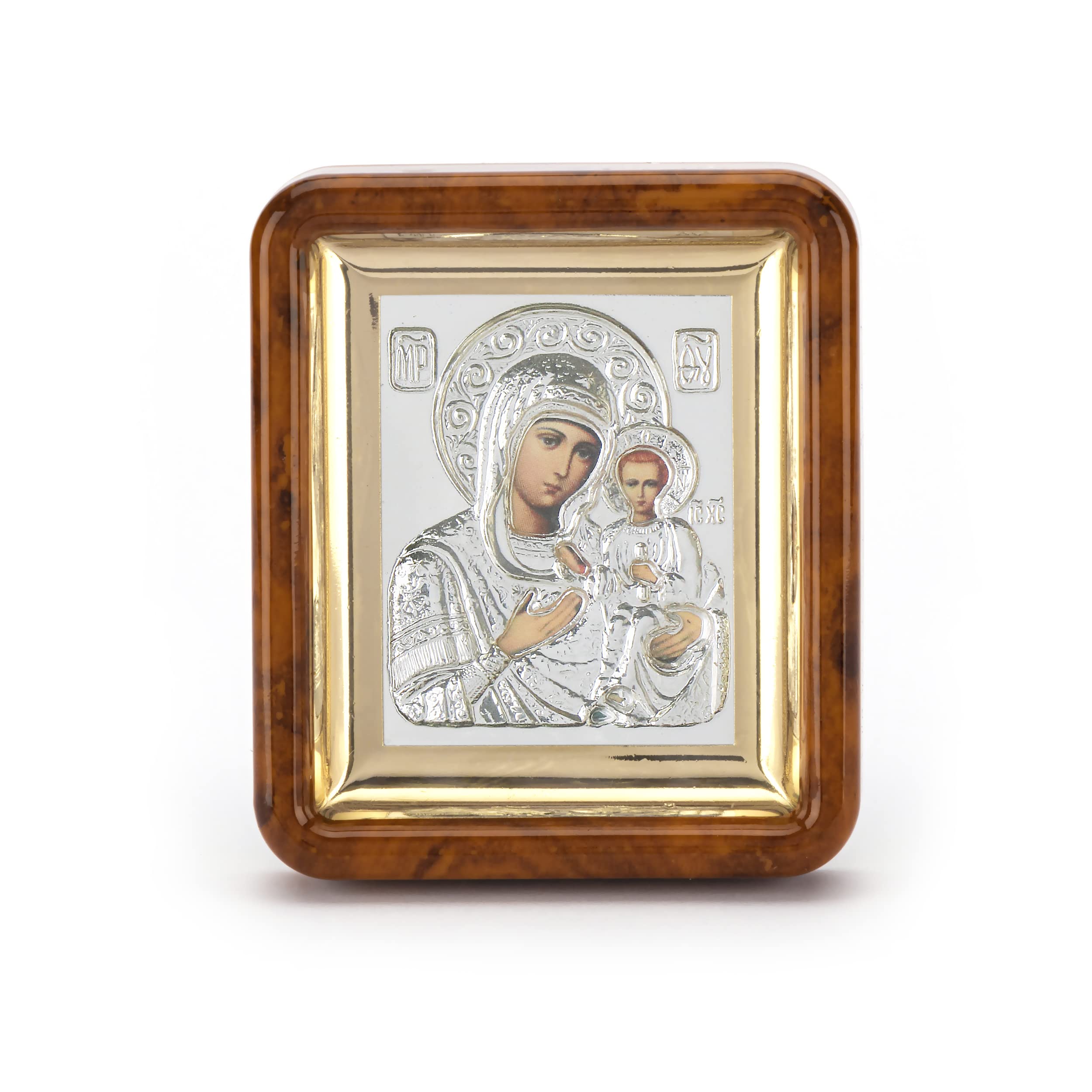 NKlaus 11071 Mother of God Von Smolensk Icon in Frame with Plexiglass 7 x 6 cm Christian