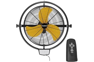 FANQIEBROS 20 IN 5500 CFM Remote Control Wall Mount Fan, 3 Speed High Velocity Wall Fan with Timer, Oscillation & Tilting, Air Circulator for Garage, Commercial, Greenhouse, Warehouse & Gazebo Use, UL Listed