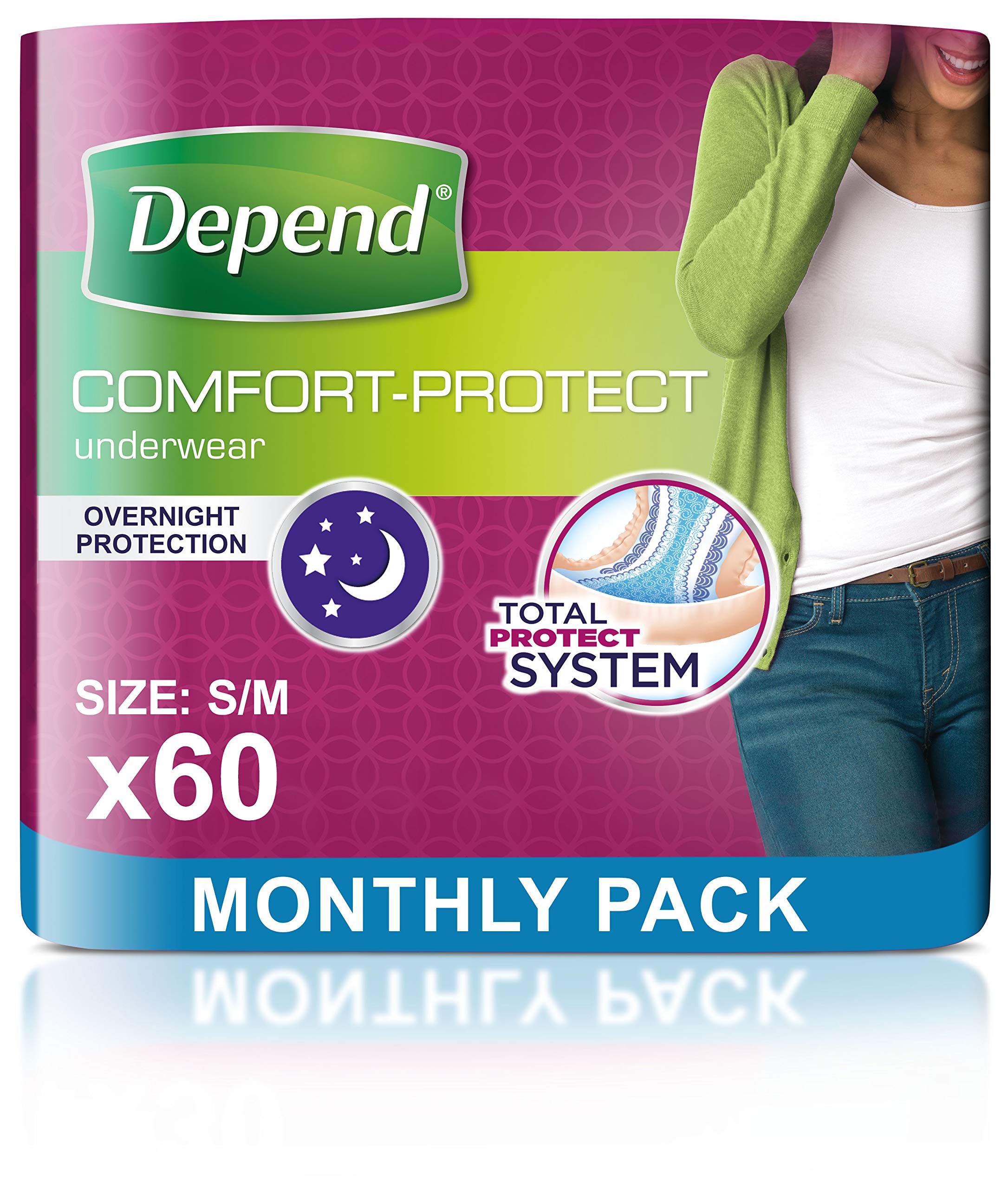 Depend Comfort Protect Incontinence Pants for Women, Small/Medium - 60 Pants