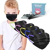 Sheal Kids Individually Packaged 100PCS Disposable Black Face Masks with Colorful Elastic Earloops Fit 4-12 Years