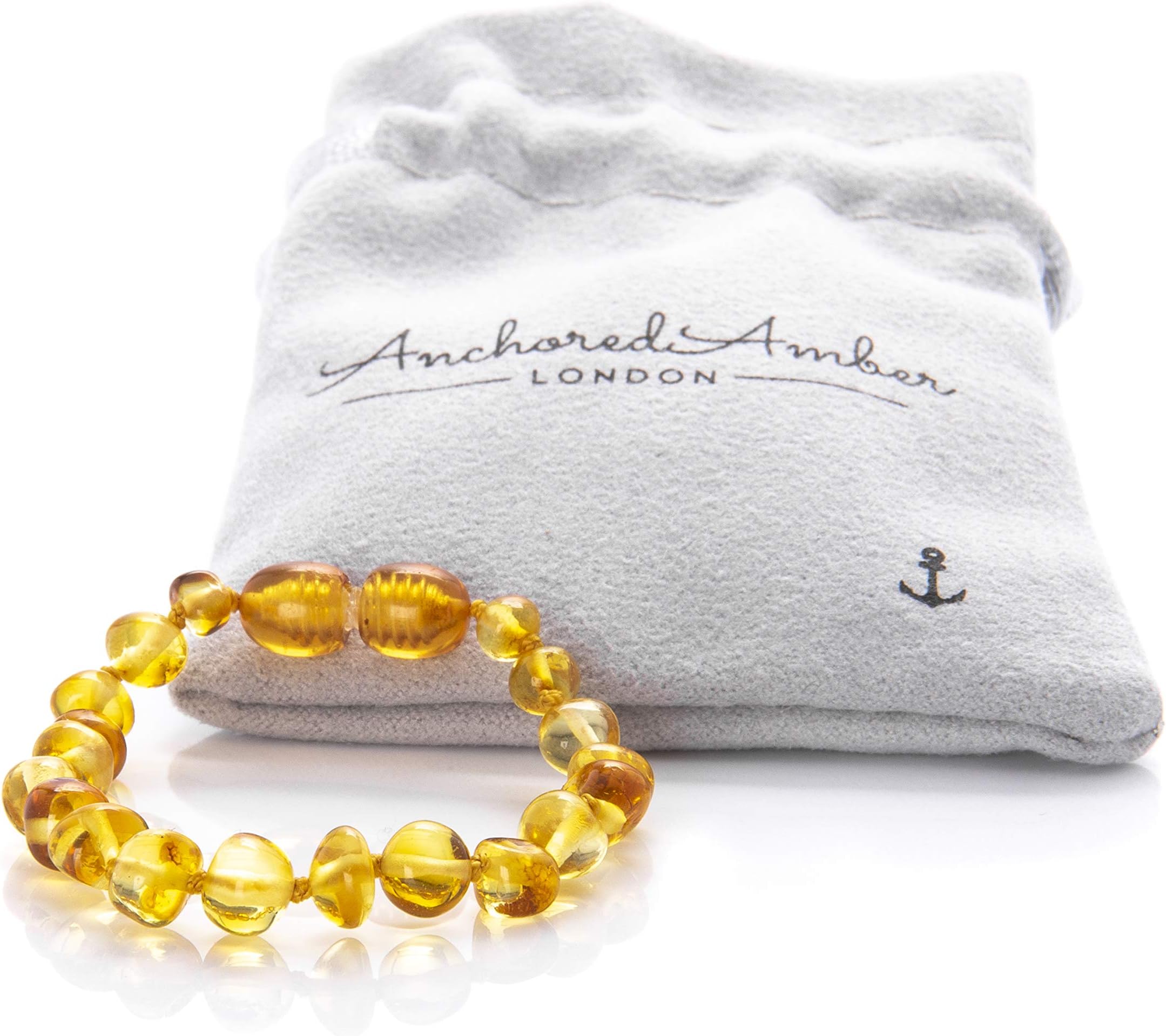 Premium Natural Baltic Amber Anklet/Bracelet - Anchored Amber. (12cm, 14cm, 16cm, 18cm) (Cognac, Honey, Dark Cognac, Lemon, Multi)