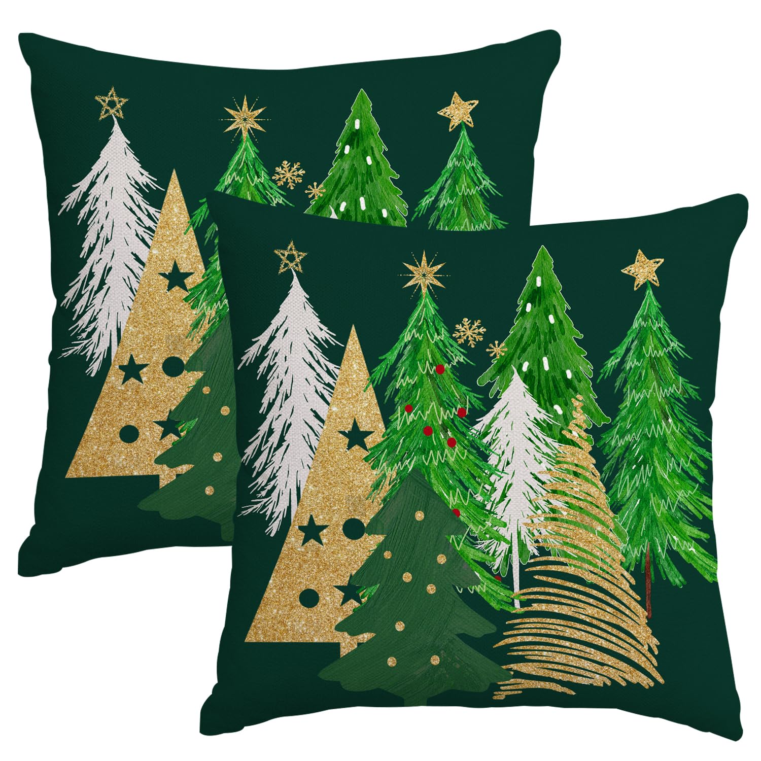 Miaikoe Christmas Cushion Covers 60x60 cm Set of 2 Christmas Tree Green Decorative Throw Pillow Covers Winter Holiday Cushion Cases Decor for Home Couch Sofa