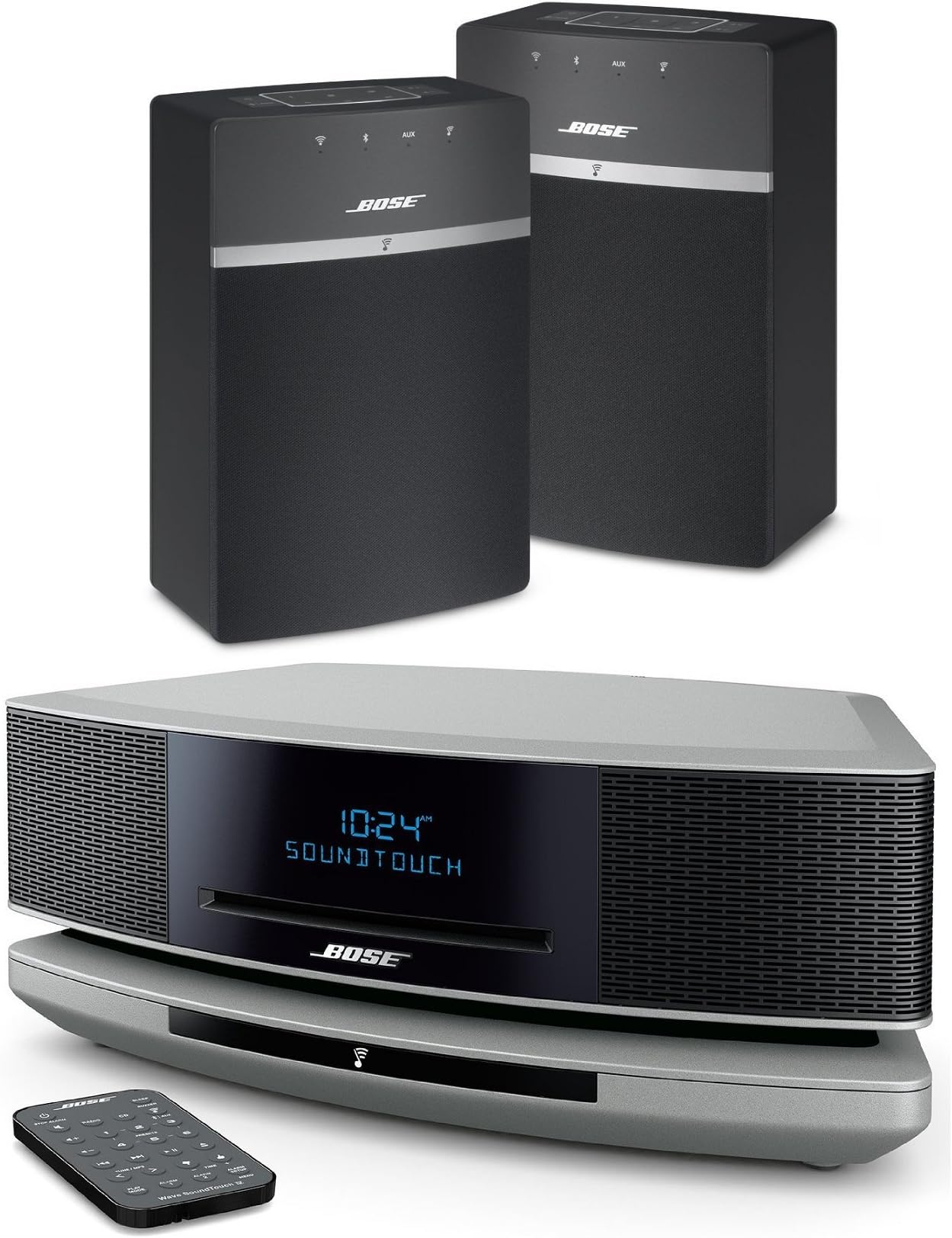 Bose Wave SoundTouch IV - Platinum Silver & SoundTouch 10 x 2 Starter Pack - Black Bundle Multiroom Wi-Fi Music Systems