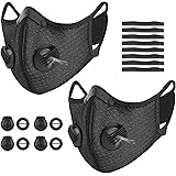 kungfuren 2 Sets Sports Facial Masks with Activated Carbon Filter, Cycling Mask with 4 Breathing Valve and 8 Soft Foam Padding for Women Man Running