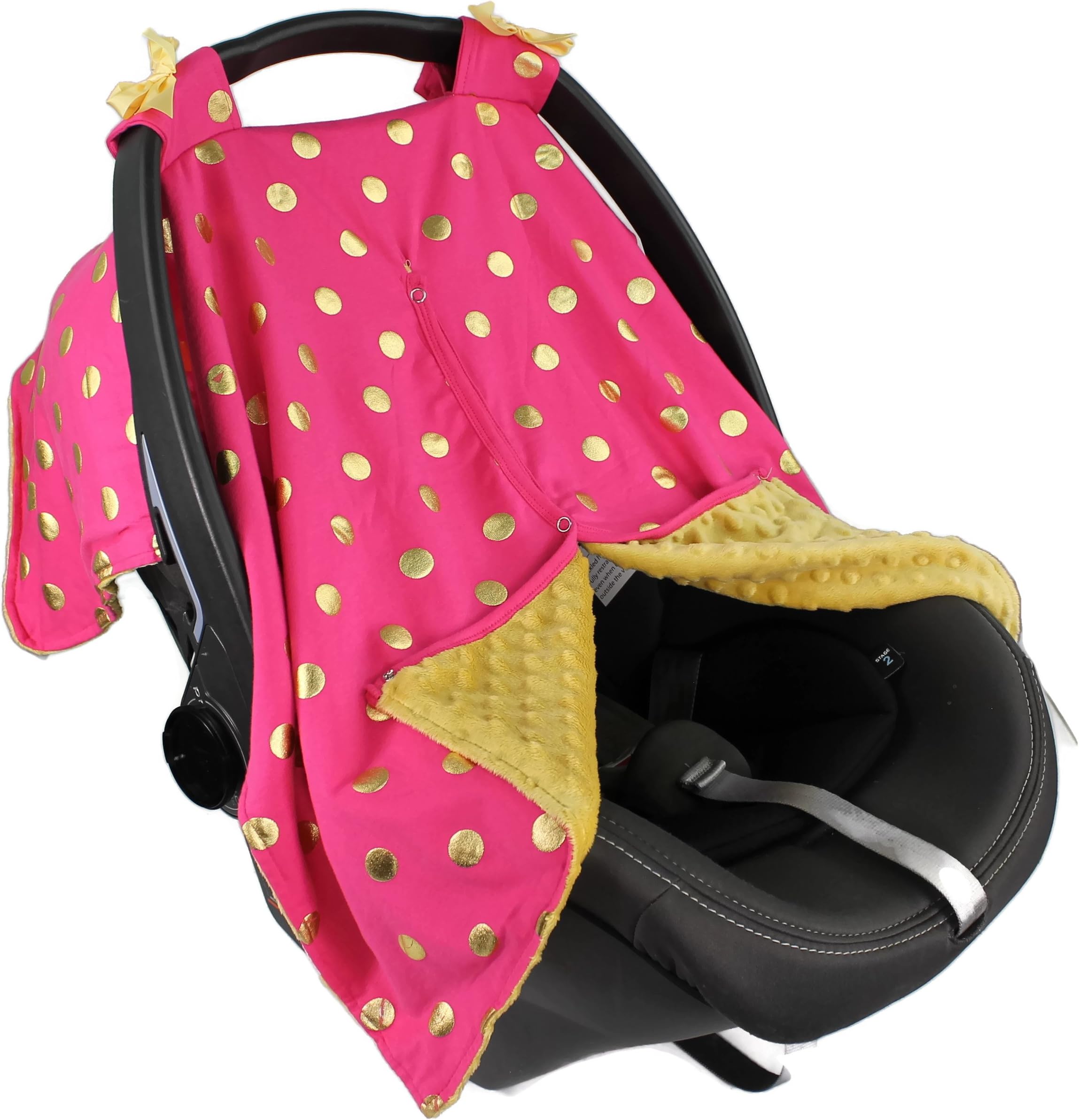 Baby Car Seat Cover Canopy and Nursing Cover 2 in 1 Pink and Gold Polka Dots