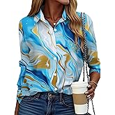 ZEAGOO Button Down Shirt for Women Long Sleeve Blouses Floral Printed Tops Business Casual Work Outfits S-XXL