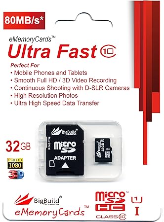 eMemoryCards 32GB Ultra-schnell-Klasse 10 Micro SD SDHC Speicherkarte für Drift Innovation Stealth 2 Camcorder