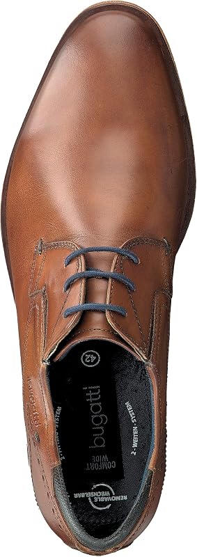 Homme Chaussure basse business en cuir, derby durable au look usé, Cognac, 42 EU
