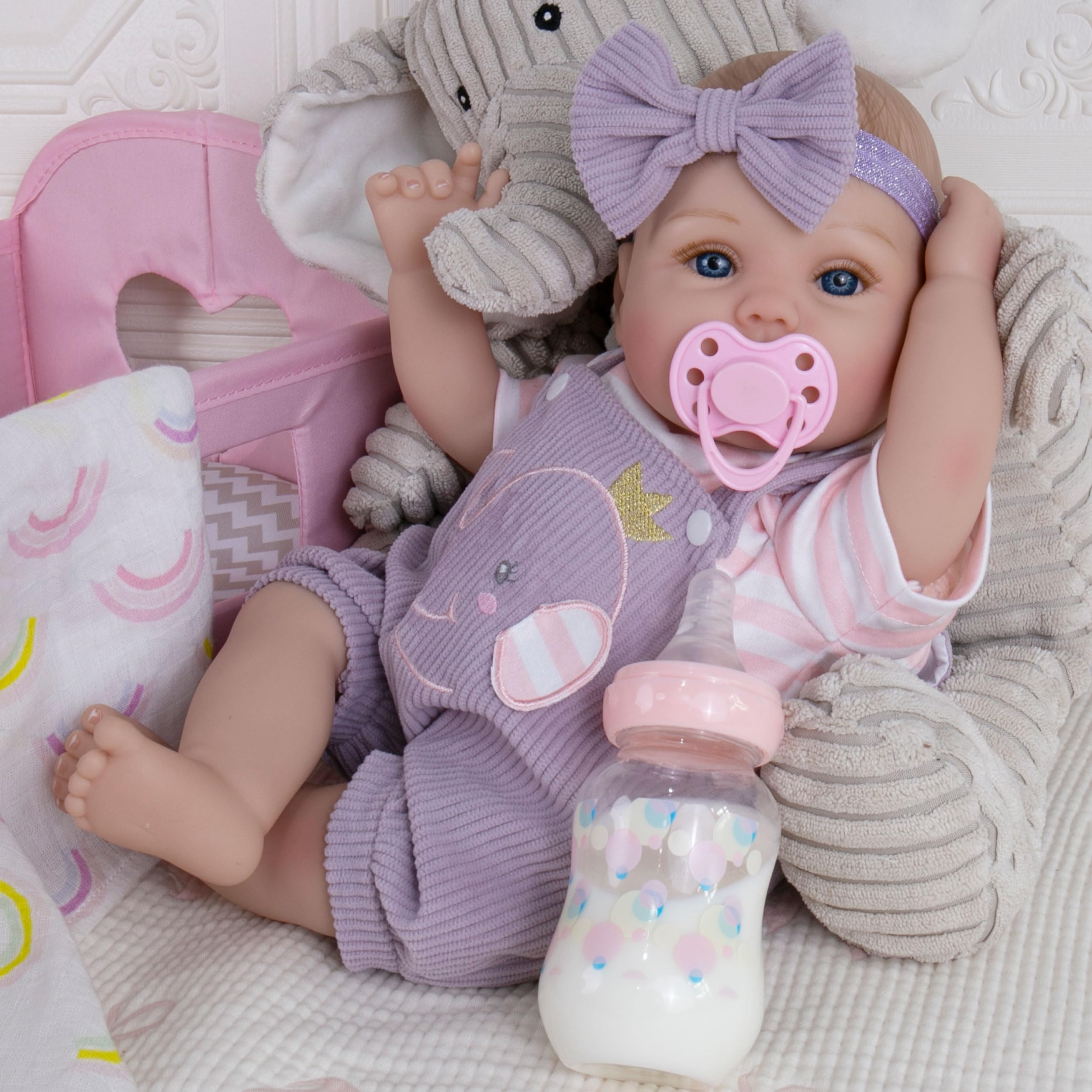 Photo 1 of Milidool Lifelike Reborn Baby Dolls Girl-18 inch Realistic Newborn Baby Dolls, Soft Cloth Weighted Body with Feeding Toy, Gift for Kids Ages 3+