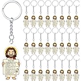Nosiny 50 Pcs Acrylic Jesus Keychain Bulk Inspirational Mini Jesus Key Chain Religious Christian Keychains Gift Bulk for Sunday School Baptism Church