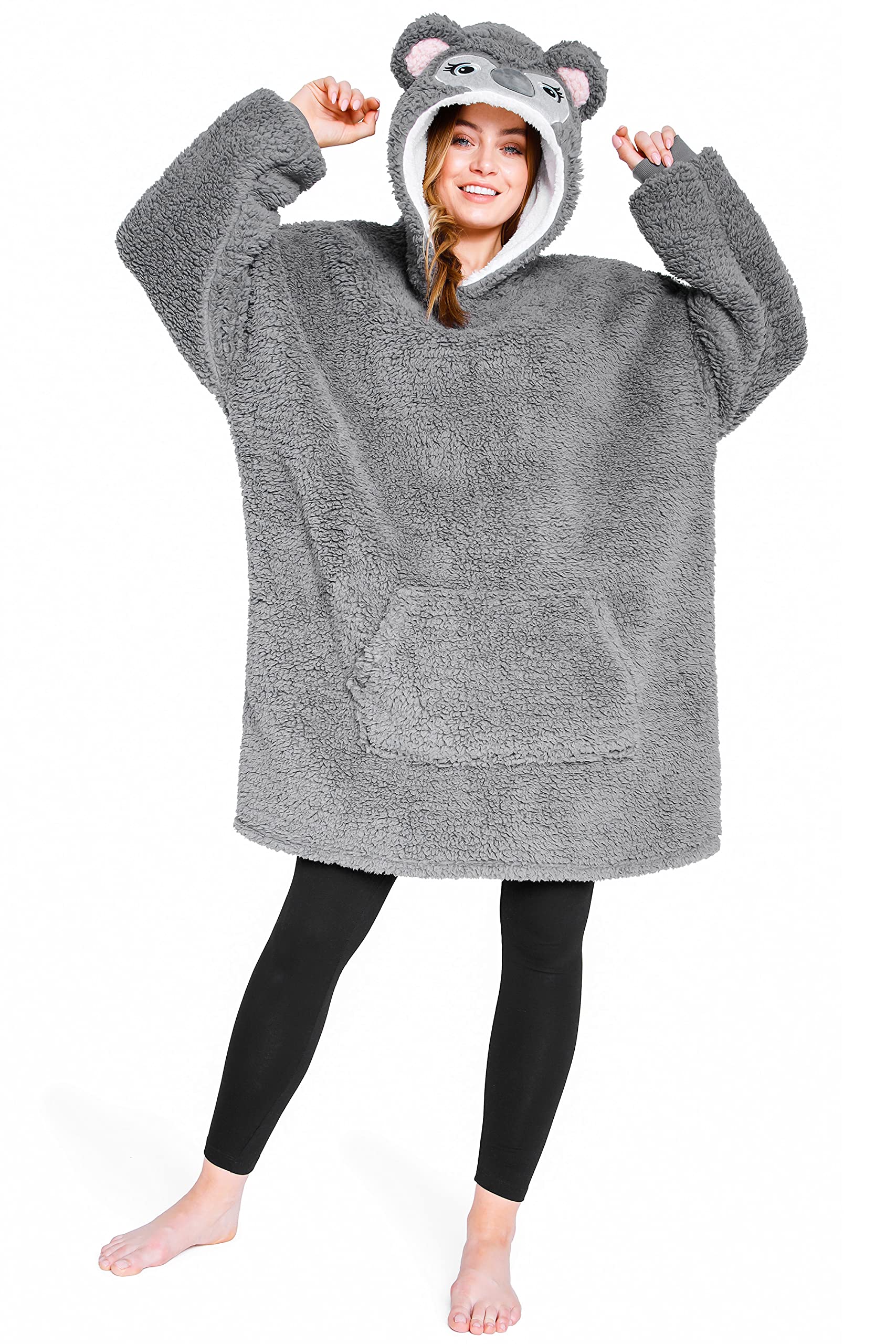 CityComfort Oversized Hoodie for Women Men and Teenagers Fleece Hoodie with Sleeves Soft Warm Hoodie Women and Mens Gifts (Grey Koala)