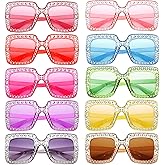 Geopty 10/20 Pack Crystal Oversized Square Sunglasses Retro Diamond Glitter Sparkling Disco Glasses Party Favors