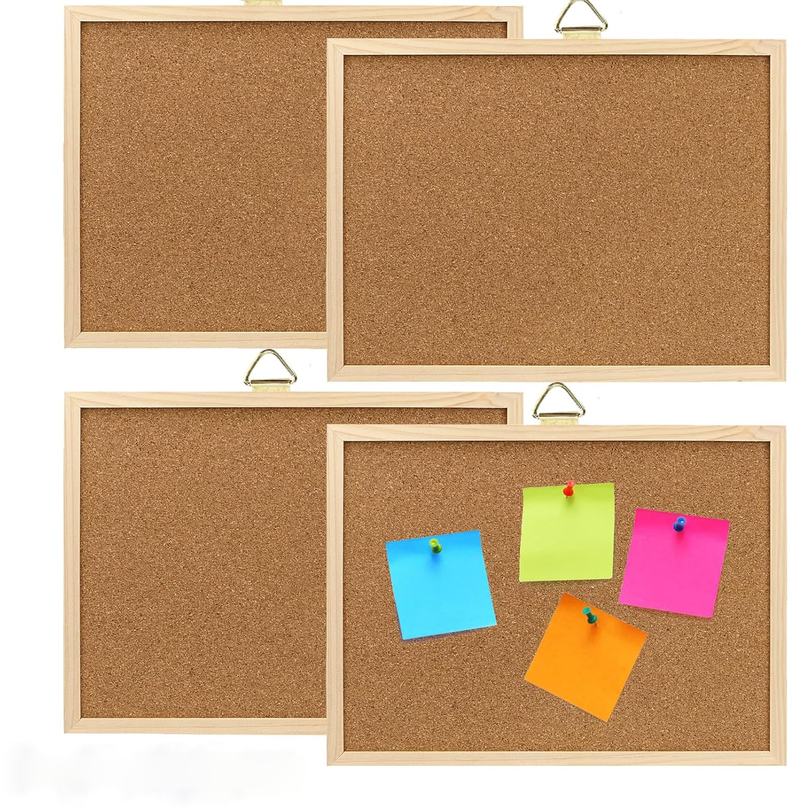 ZEONHEI 4 Pack 30 x 40 cm Cork Board, Double Sided Notice Pin Board with Wall Mount Screws and Pins, Wooden Frame Cork Bulletin Message Notice Board for Walls, Home, Office, 11.8 x 15.8 Inch