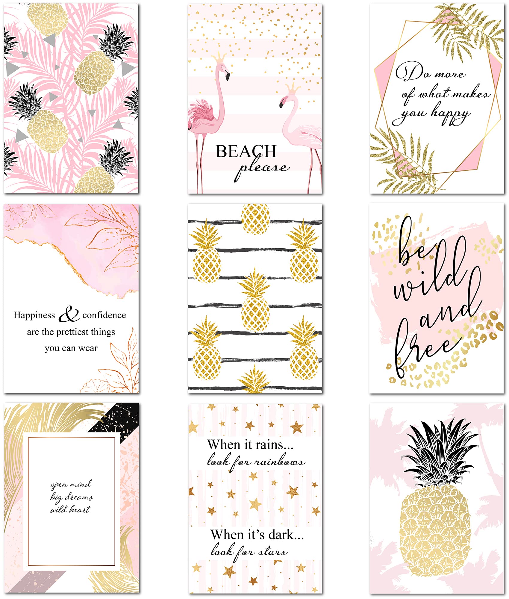 Olivia Samuel 9 x Girls Bedroom Wall Art from A4 Size Pink and Gold Posters on Thick 350gsm Card. ** UNFRAMED **