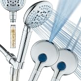 AquaCare 4X 10-Mode High Pressure Hand Shower w/Filter &amp; 2-mode Power Wash | Filters Chlorine &amp; Toxins, Softens Hard Water for Healthy Skin &amp; Hair. Handheld Power Head Cleans Tub, Tile &amp; Pets / Chrome