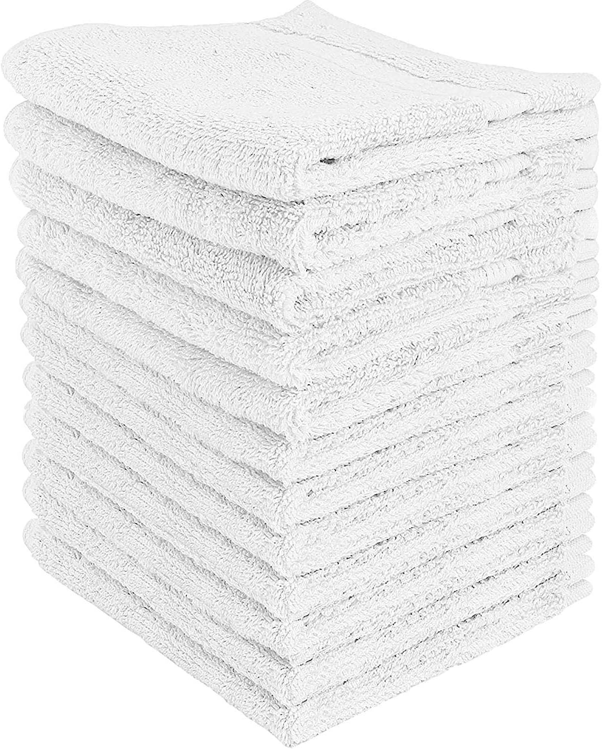 12-Pack White Washcloths - Premium Cotton Face Cloths with Double Stitched Side Hem - Multi-Purpose Wash Rags, Bathroom Towel, Kitchen Towel, and Gym Towel - Machine Washable: Kitchen & Dining
