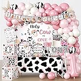 cocomigo 232pcs Holy Cow I'm One Birthday Decorations Complete Party Set, Holy Cow I'm One Theme 1st Birthday Decorations Girl, for Cow Print Theme Party Serves 20 Guests