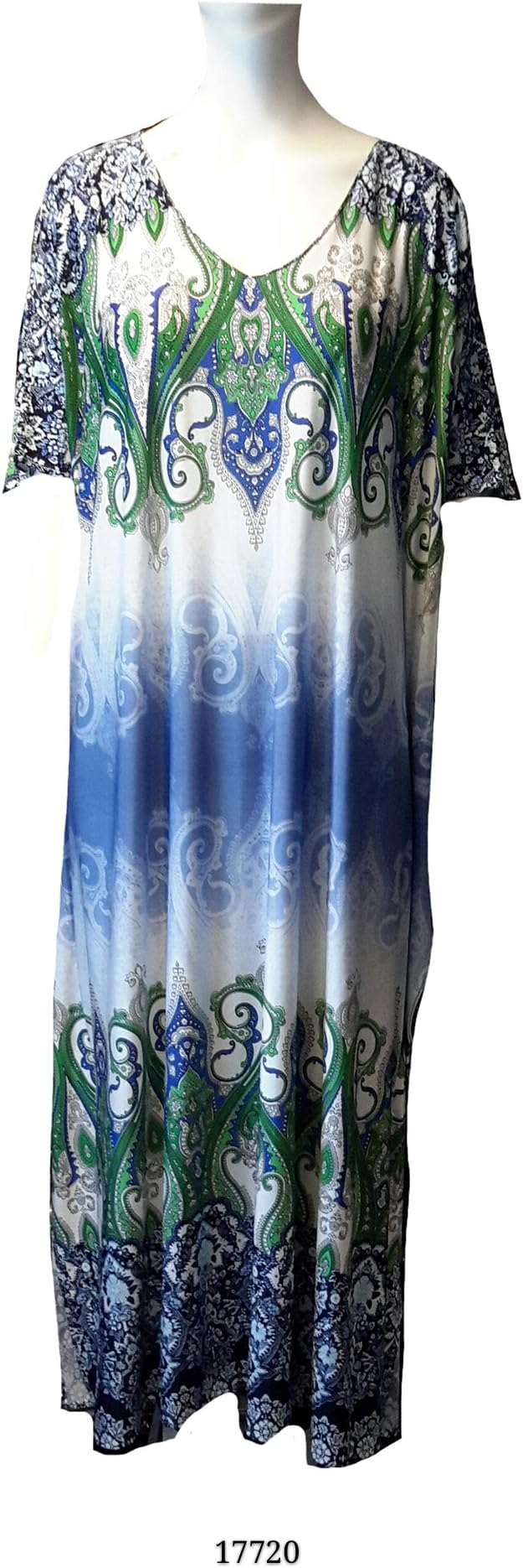 Fionalissa Ladies Korean Polyester Knitted Border Print Long Kaftan/Dress (Satin Label). One Size White