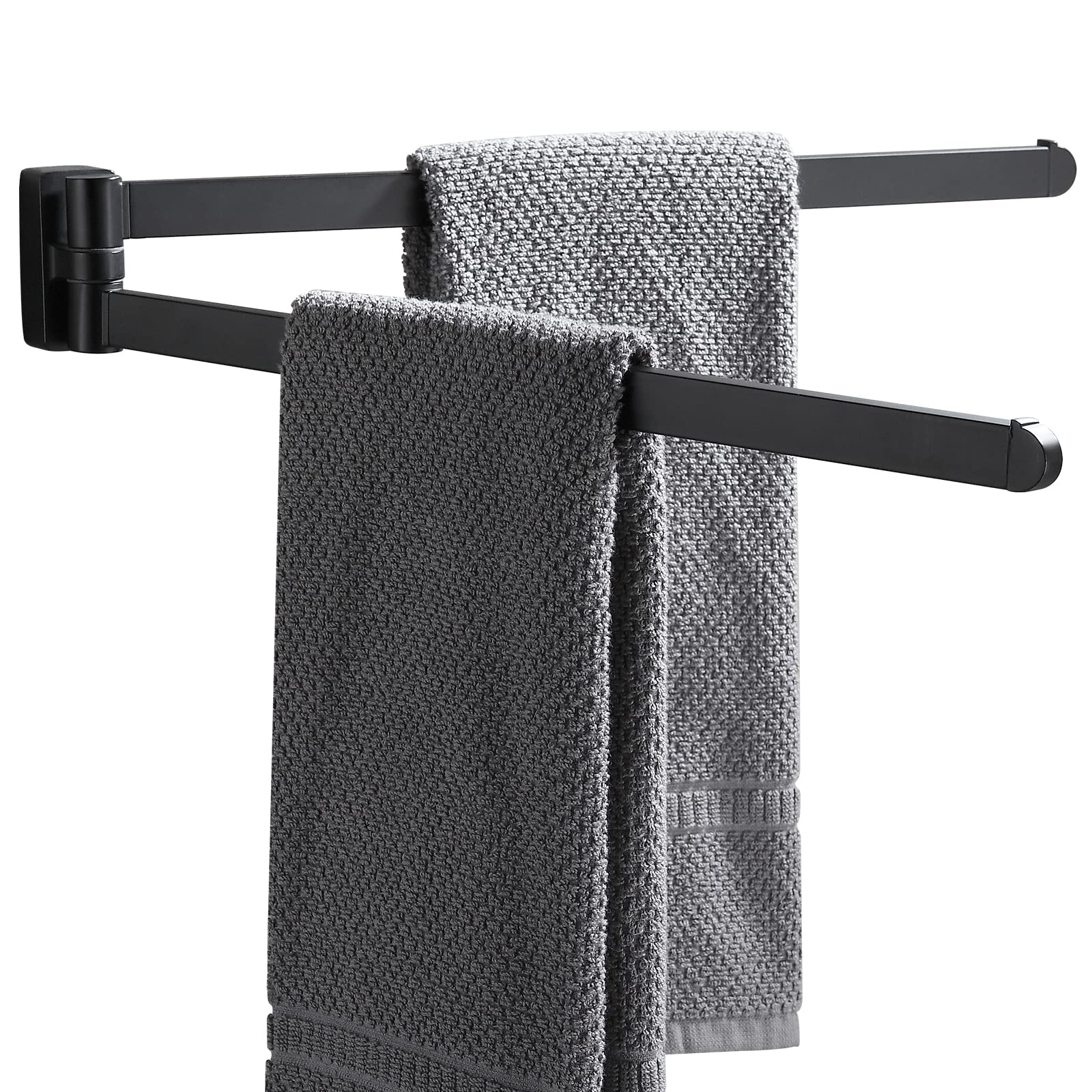 BGL Black Swivel Towel Rail,Storage Oganizer Space Saving Wall-Mounted Towel Rack Holder Double Swivel Towel Bar for Bathroom