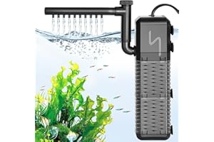 AQQA Aquarium Filter, Submersible Power Fish Tank Filter with Rainwater Aerator System Adjustable Water Flow Design, Ultra Silent Biochemical Sponge Filtration Up to Fish Tank 70 Gallon (9W-211GPH)