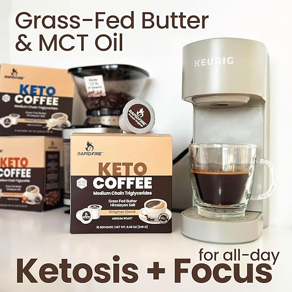 RAPIDFIRE ORIGINAL FLAVOR HIGH PERFORMANCE KETO COFFEE PODS, SUPPORTS ENERGY & METABOLISM, SINGLE SERVE K CUP, BROWN, 16 COUNT