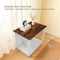 DWANTON Dog Crate Furniture with Cushion, Wooden