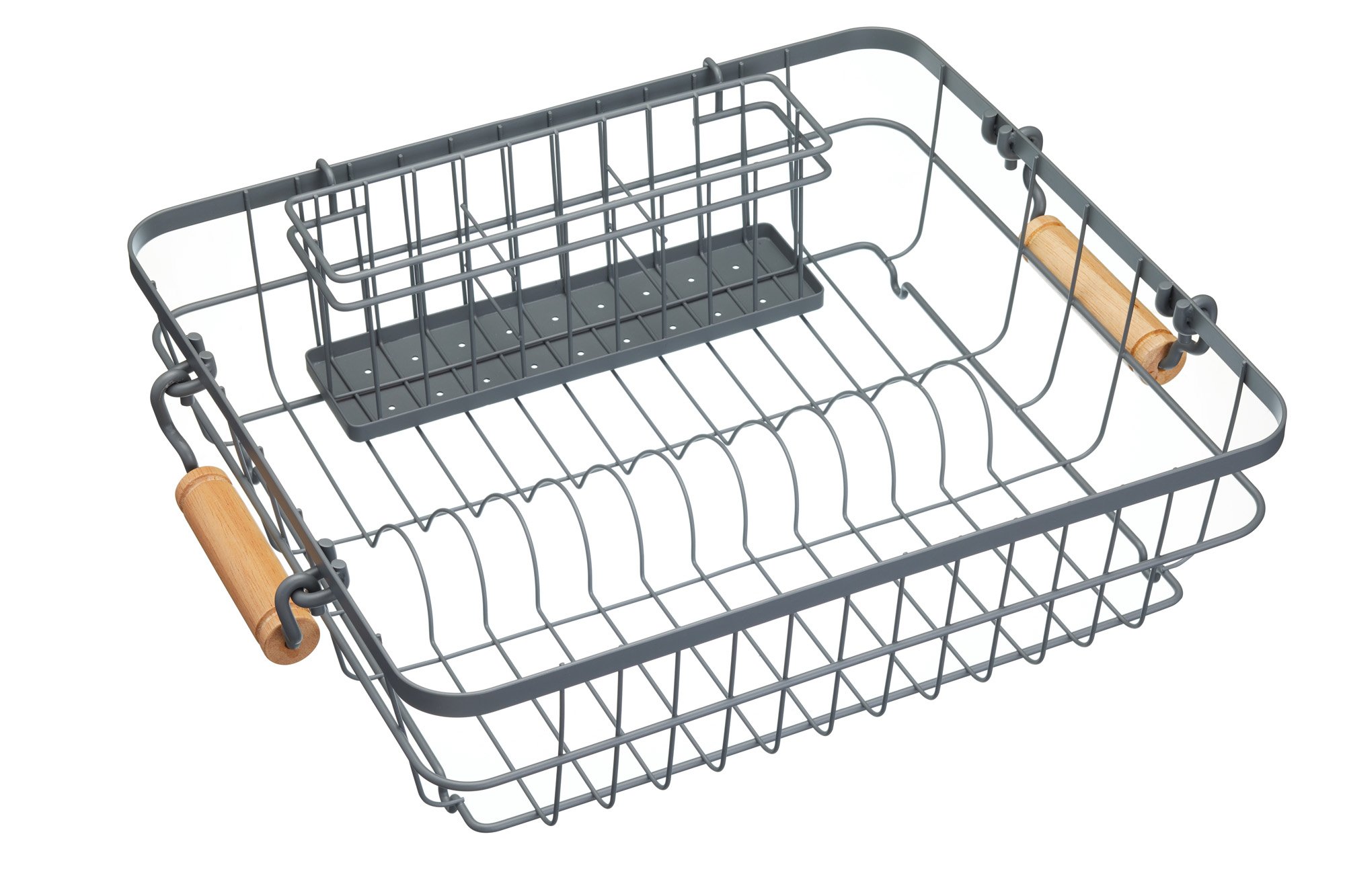 KitchenCraft Living Nostalgia Wire Dish Rack with Cutlery Drainer Tray, Sink Draining Board Drip Drying Stand for Plates, Crockery, Mugs and Utensils, 47 x 36 cm - Grey