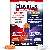Mucinex Rapid+Clear Maximum Strength Day & Night Cold and Flu Medicine for Adults, Over-The-Counter Medication for Headache Relief, Mucus Congestion, & Cough, Rapid Release Caplets, 40 Count