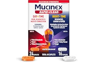 Mucinex Rapid+Clear Maximum Strength Day & Night Cold and Flu Medicine for Adults, Over-The-Counter Medication for Headache Relief, Mucus Congestion, & Cough, Rapid Release Caplets, 40 Count