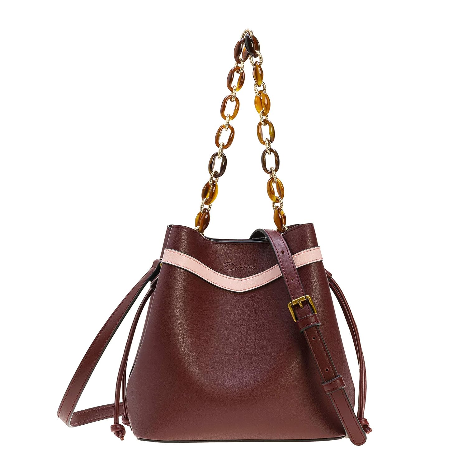 Women’s Fashion PU Leather Crossbody Bucket Bag with Adjustable Strap Small Medium Purse