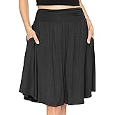 STRETCH IS COMFORT Women's and Plus Size Scoop Hem Flare Mid Length Skirt with Pockets | S-5X