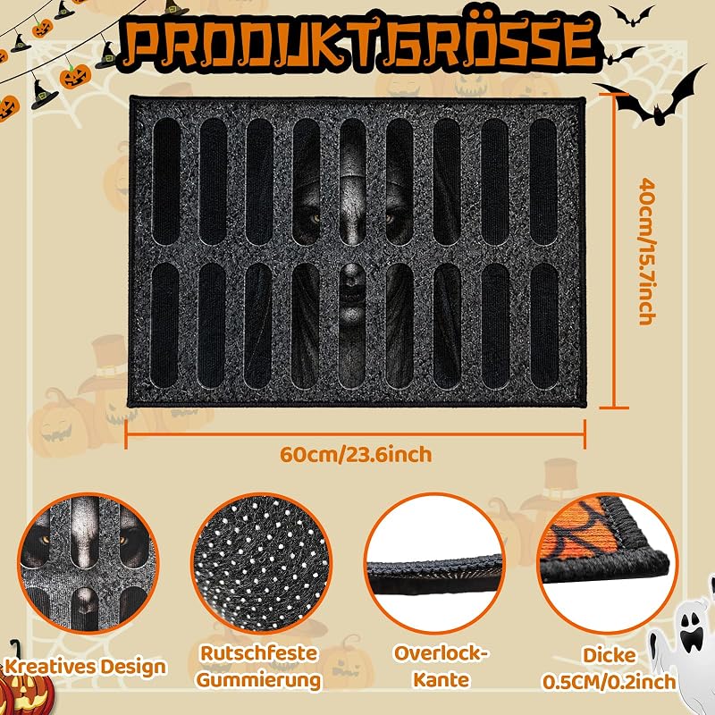 Felpudo de Halloween 60 x 40 cm, 3D terror felpudo interior y exterior (gris-bueno)