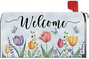 YINENA Spring Tulip Lavender Mailbox Cover Magnetic Standard Size 21x18 Inch Holiday Decorative Post Letter Box Wrap Decor Garden Yard Decoration