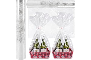 Kolewo4ever 100 Ft X 32 in Christmas Cellophane Wrap Roll Snowflake Clear Wrapping Paper Cellophane Bags Thick Snowflake Wrap Cellophane for Christmas Gift Wrapping (Christmas Snowflake)