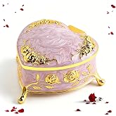 LUXINTHRA Light Purple Vintage Enamel Heart Shaped Metal Jewelry Box | Metal Enamel, Light Purple, Velvet Lined. For Earrings, Rings, Necklaces, Bracelets. Nice Gift for Girls, Women, Home Decor