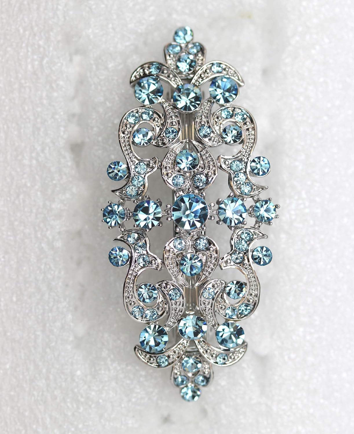 Faship Gorgeous Aqua Blue Rhinestone Crystal Floral Hair Barrette Clip : Beauty