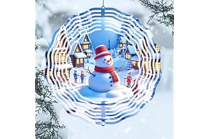 BLNBOIMRUN Christmas Snowman Wind Spinner, 3D Laser Cut Stainless Steel Outdoor Decor for Yard and Garden, Xmas Wind Sculpture Weather Resistant Holiday Decoration, 10 Inch