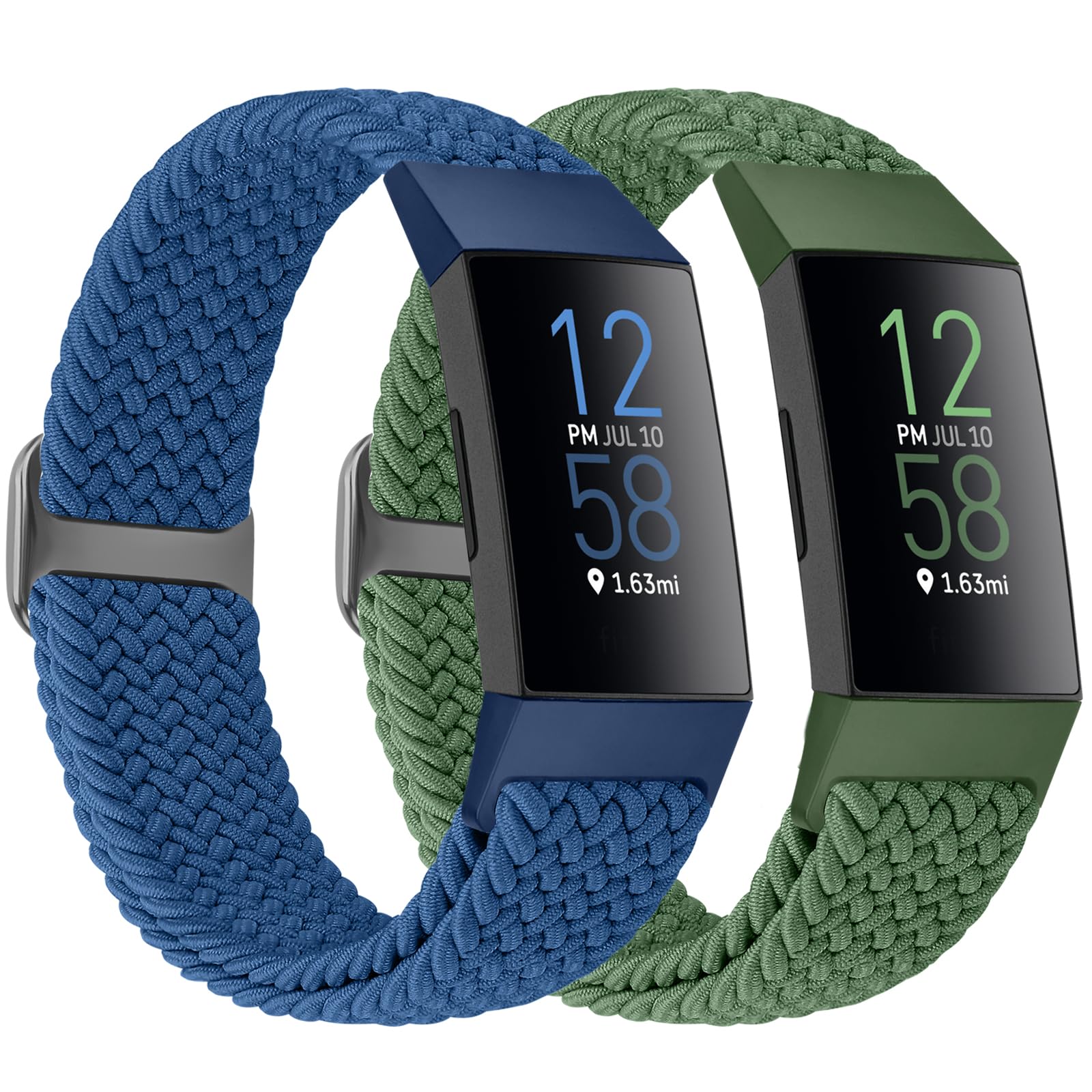 Bcuckood Braided Strap Compatible with Fitbit Charge 4/Charge 3 Straps for Women Men, Adjustable Elastic Sport Soft Nylon Replacement Wristband for Fitbit Charge 4/Charge 3/SE, 2PCS