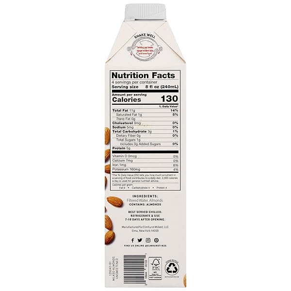 ELMHURST UNSWEETENED ALMOND MILK, 32 FZ