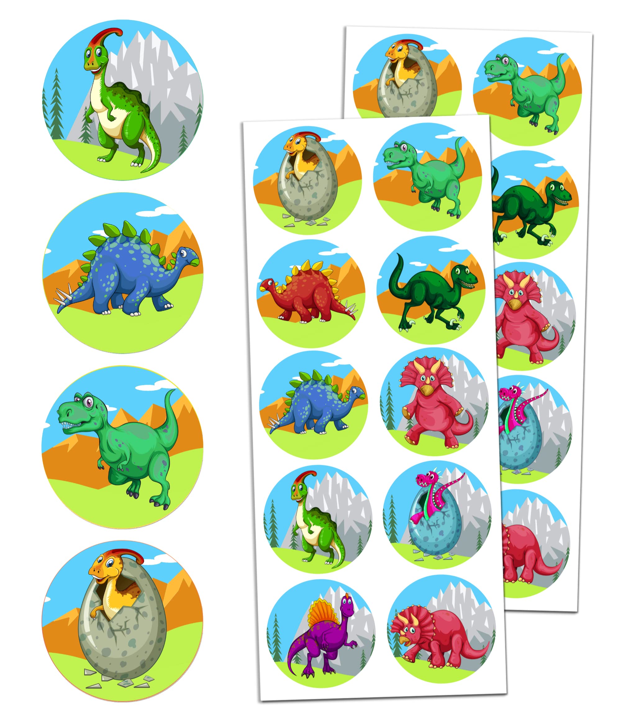 Dinosaur Stickers Set - 10 Designs, 20 Sheets, 200 Stickers