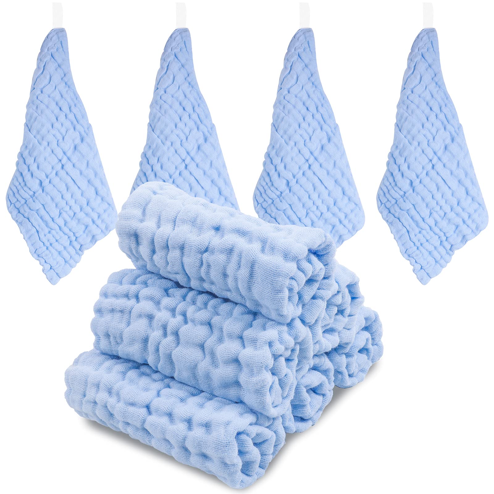 ABirdon Baby Muslin Cloths Squares,10 Pack 30x30CM Extra Soft Breathable Baby Washcloths, 6 Layers Organic Cotton, Unisex Reusable Baby Face Towels for Newborn