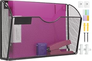 ideallife 1 Pocket Mesh Wall File Holder Organizer Office Hanging File Folder Magazine Rack, Nametag Label Hooks Set Included (Black)